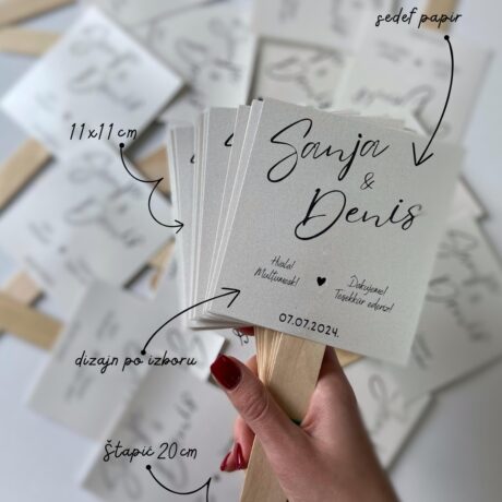 1. Custom wedding favor paper fans with names and date, ideal for wedding decorations and events.